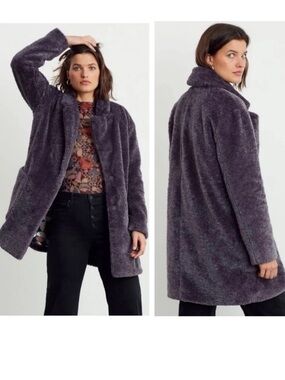 NEW MAEVE ANTHROPOLOGIE Maeve Plush Faux Fur Teddy Coat in Dusty Purple